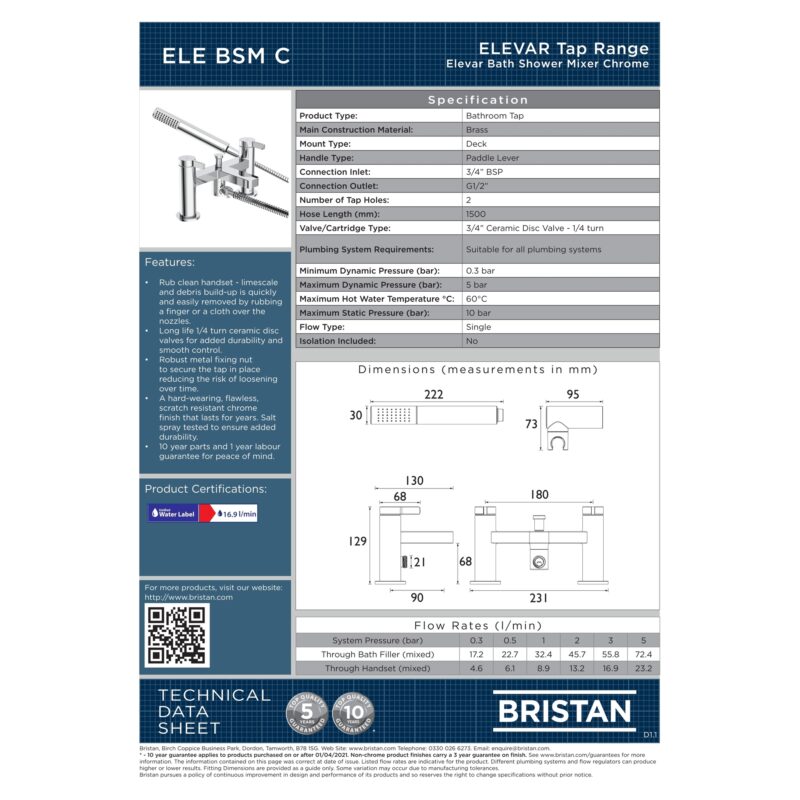 Bristan Elevar Chrome Bath Shower Mixer Tap