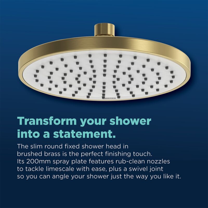 Bristan ABS 200mm Round Fixed Head Brushed Brass