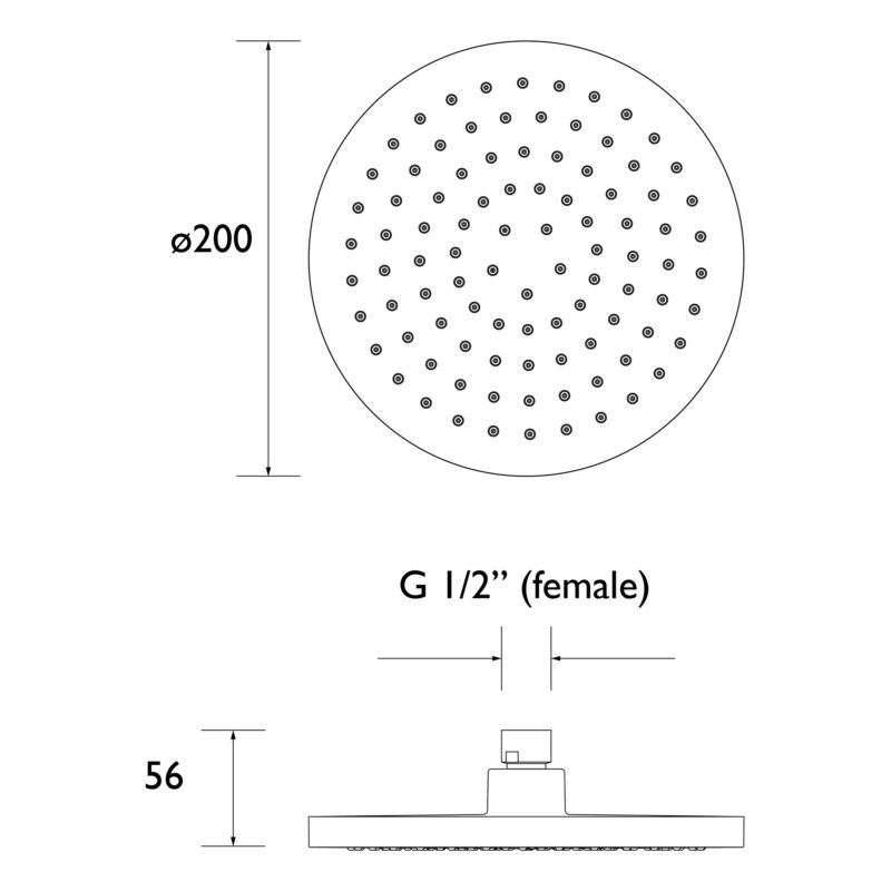 Bristan ABS 200mm Round Fixed Head Black