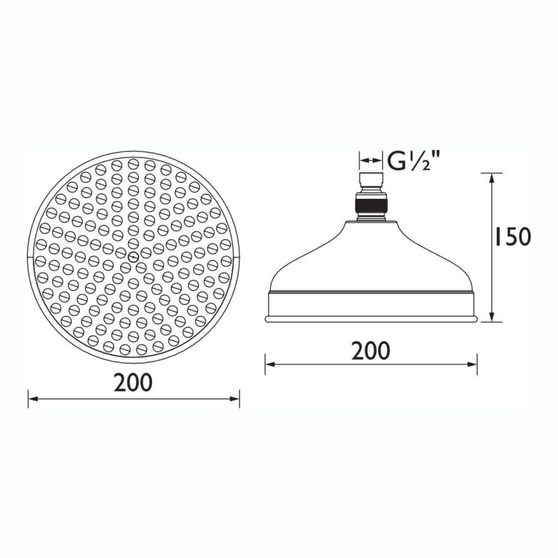 Bristan Traditional Shower Rose 200mm Gold