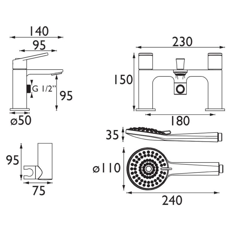 Bristan Frammento Bath Shower Mixer Tap Black