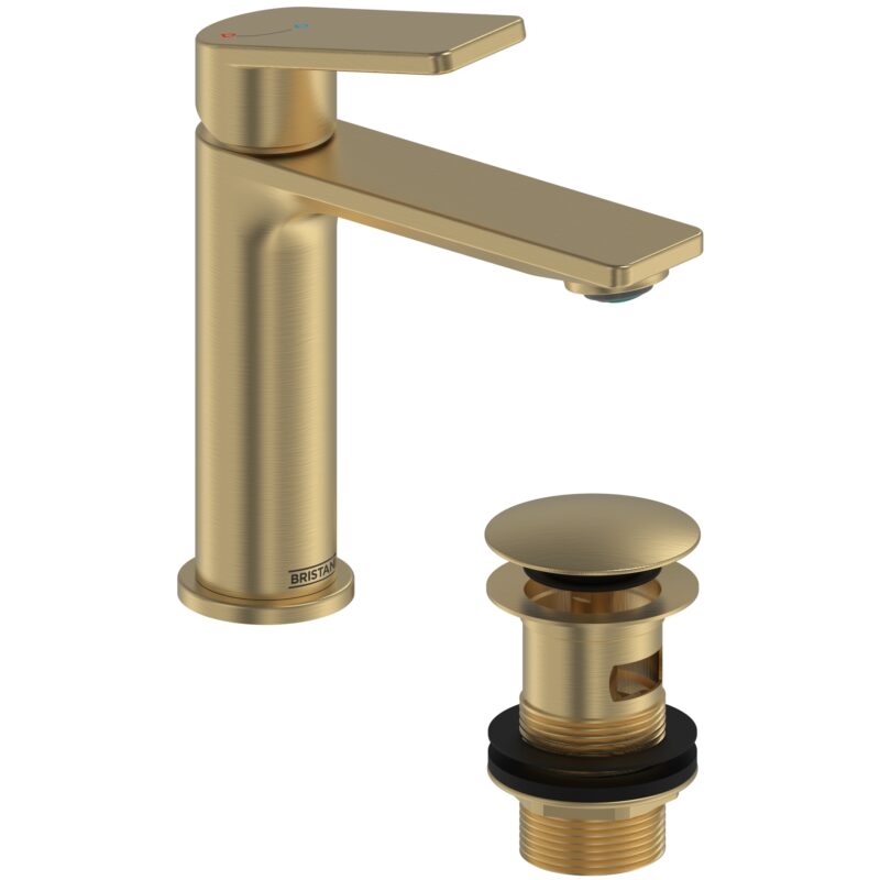 Bristan Frammento Eco Start Basin Mixer with Clicker Waste Brushed Brass