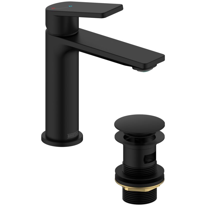 Bristan Frammento Eco Start Basin Mixer with Clicker Waste Black