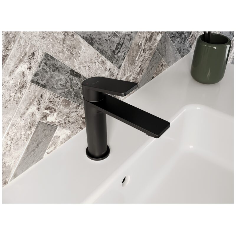 Bristan Frammento Eco Start Basin Mixer with Clicker Waste Black