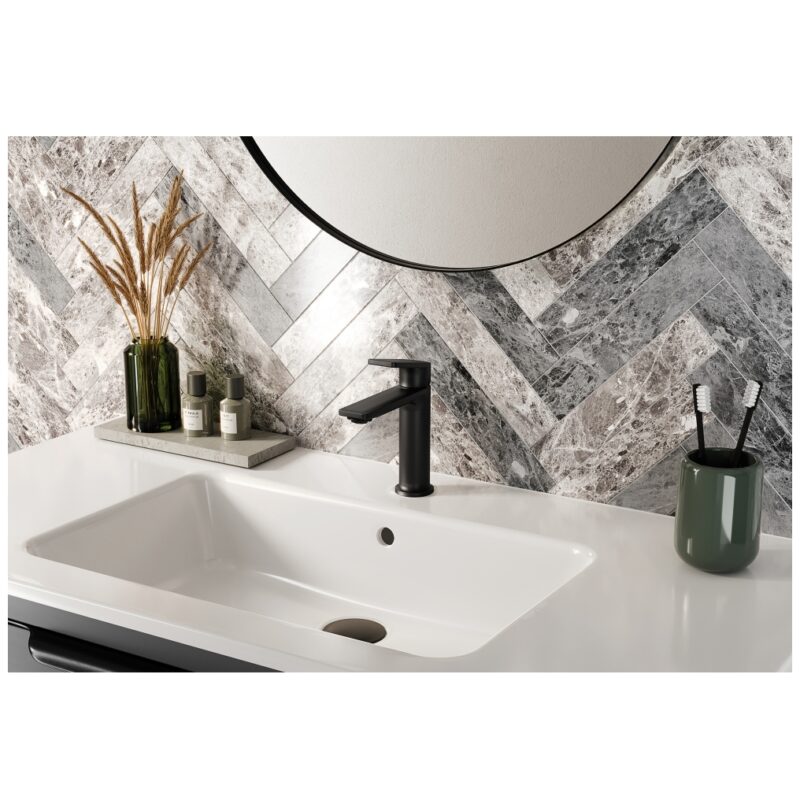 Bristan Frammento Eco Start Basin Mixer with Clicker Waste Black