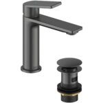 Bristan Frammento Eco Start Basin Mixer with Clicker Waste Gun Metal