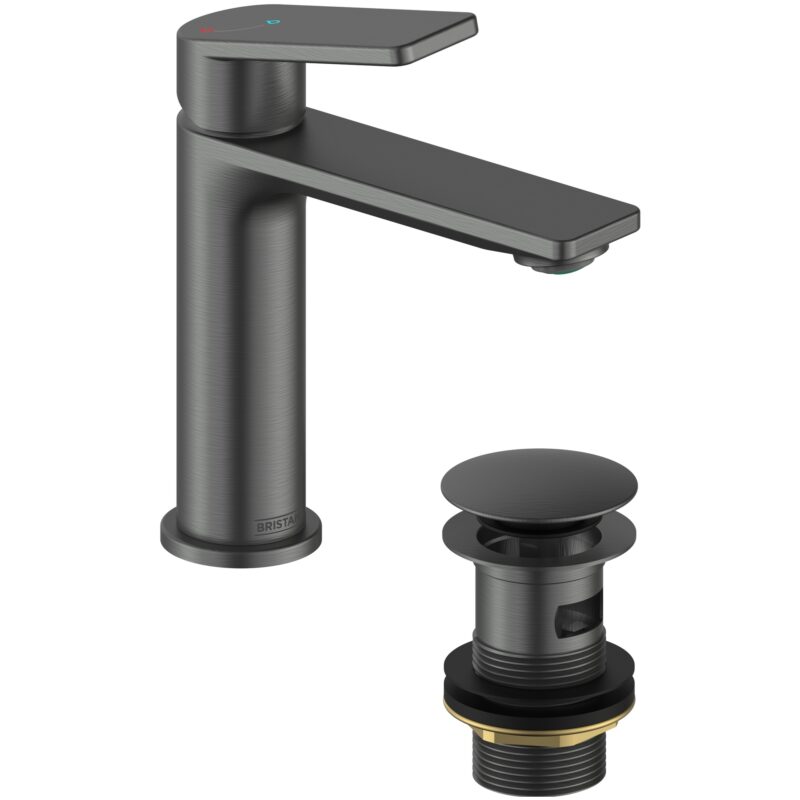 Bristan Frammento Eco Start Basin Mixer with Clicker Waste Gun Metal