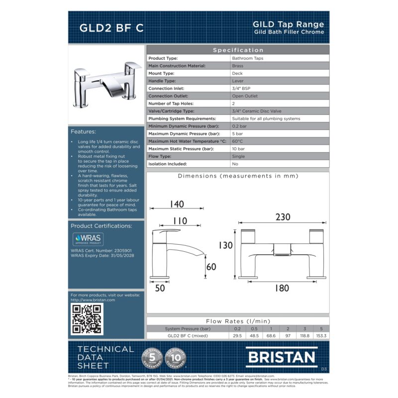 Bristan Gild Chrome Bath Filler Tap