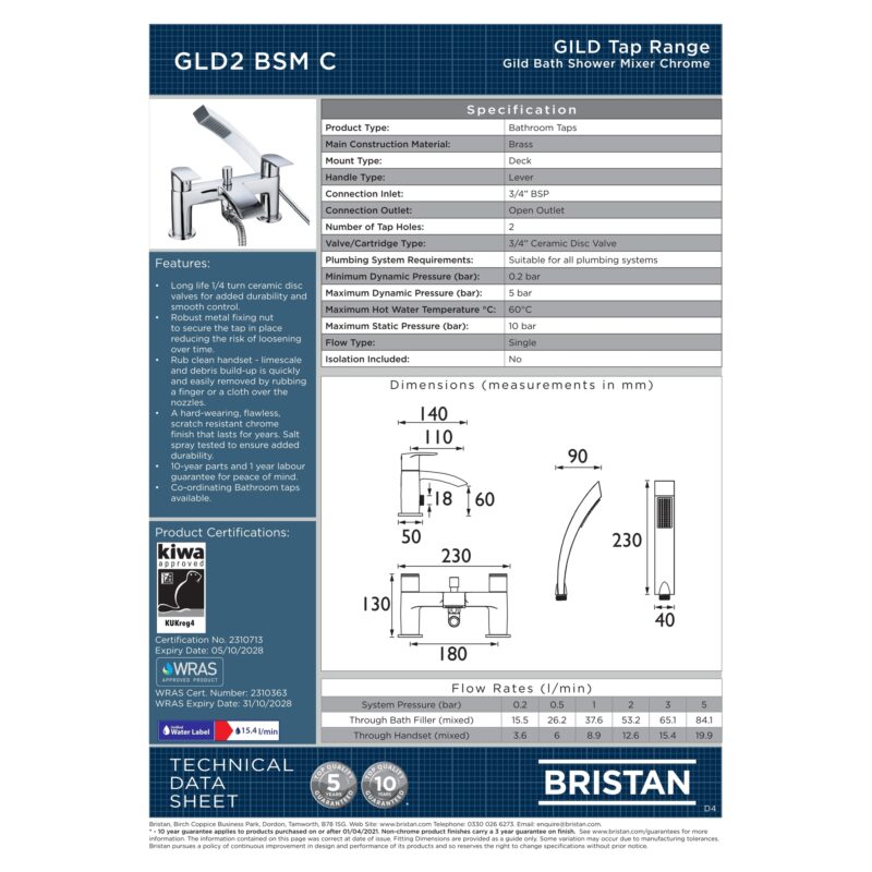 Bristan Gild Chrome Bath Shower Mixer Tap