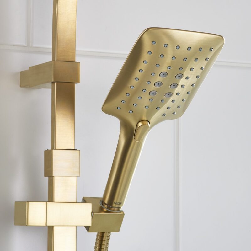 Bristan Large Square 3 Function Push Button Shower Handset Brushed Brass