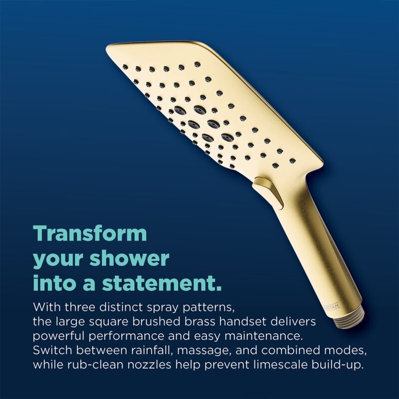 Bristan Large Square 3 Function Push Button Shower Handset Brushed Brass