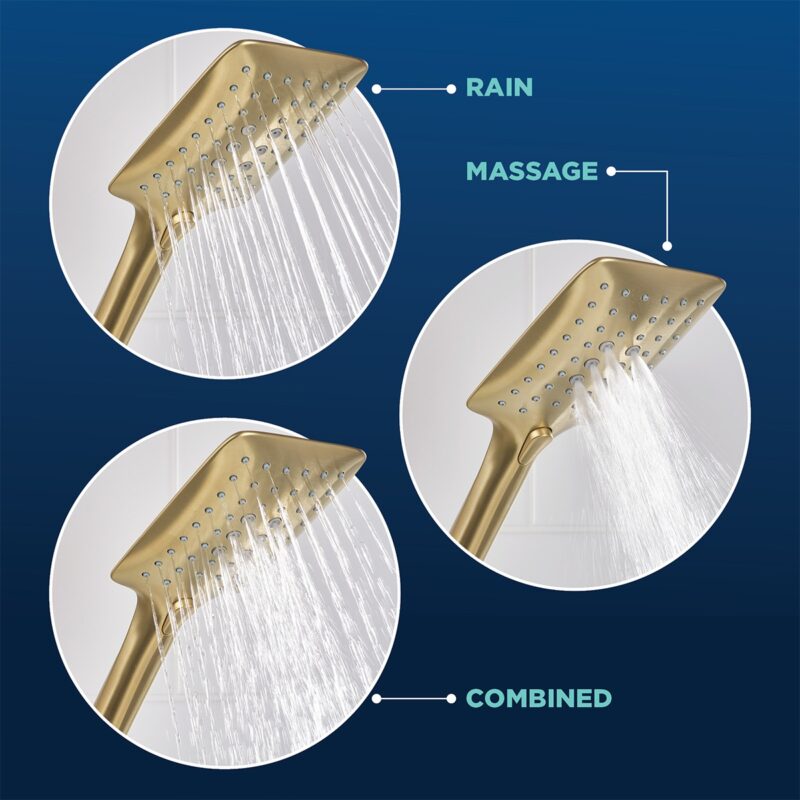 Bristan Large Square 3 Function Push Button Shower Handset Brushed Brass