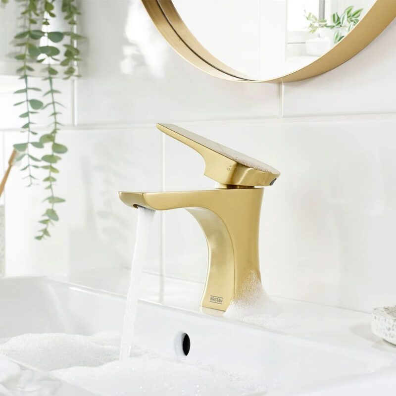 Bristan Hourglass Brushed Brass Eco Start Basin Mixer Tap with Clicker Waste