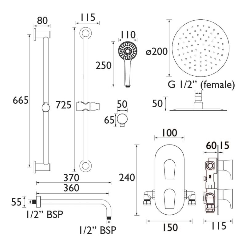 Bristan Hourglass Concealed Dual Control Shower Pack Chrome
