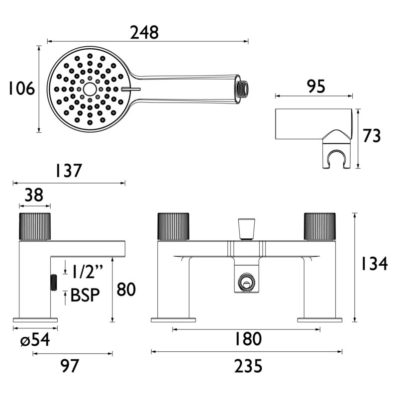 Bristan Liso Matt Black Bath Shower Mixer Tap
