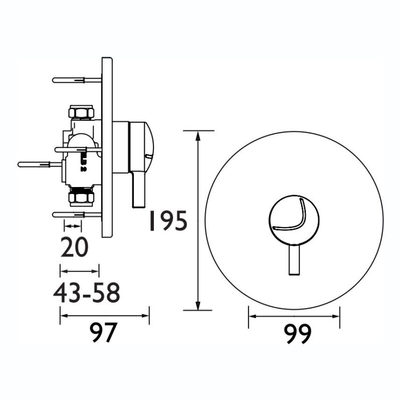 Bristan Opac Thermostatic Concealed Mini Valve with Chrome Lever