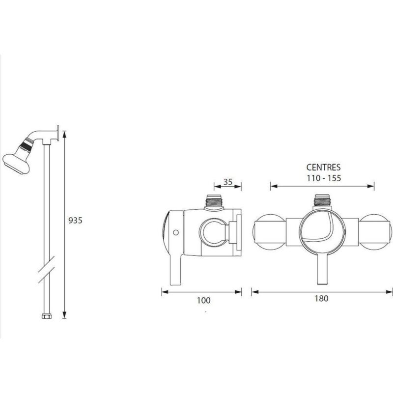 Bristan Thermostatic Mini Shower Valve with Top Outlet Rigid Riser