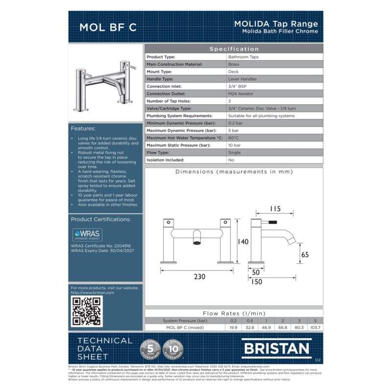 Bristan Molida Chrome Bath Filler Tap