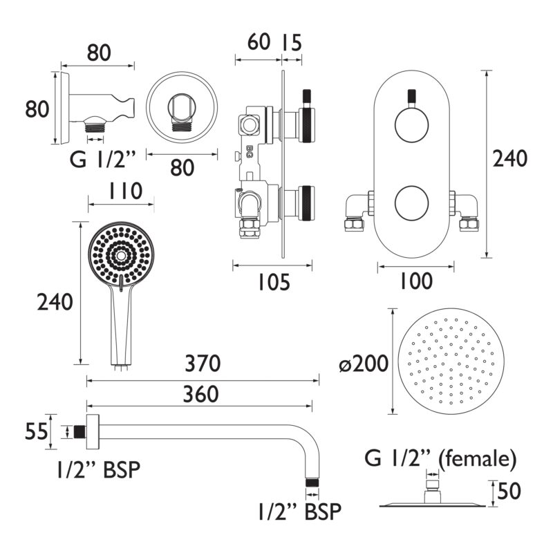 Bristan Molida Concealed Dual Control Shower Pack 2 Brushed Brass
