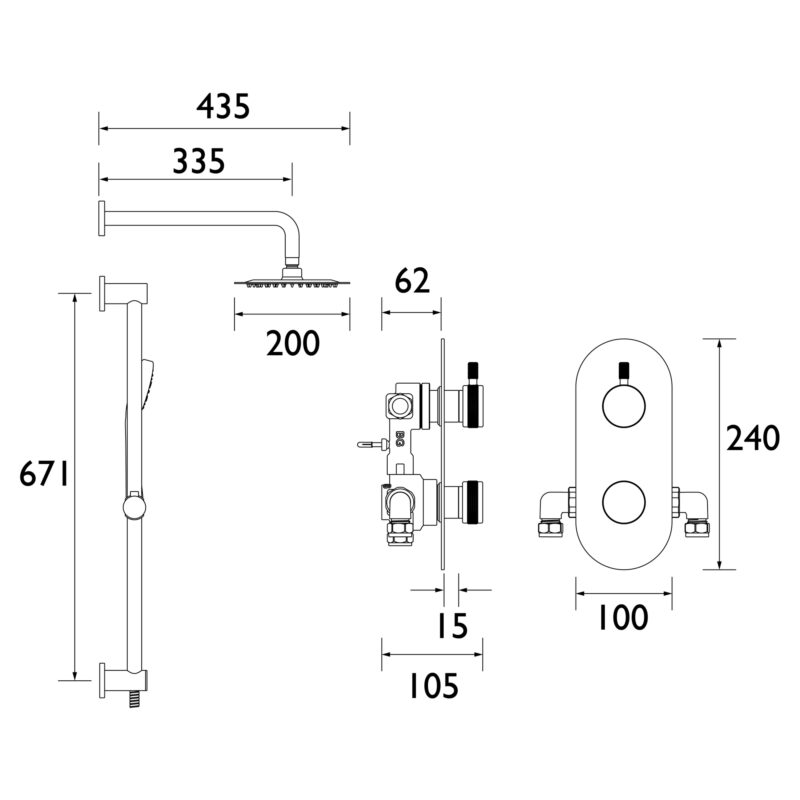 Bristan Molida Concealed Thermostatic Two Outlet Shower Brushed Brass