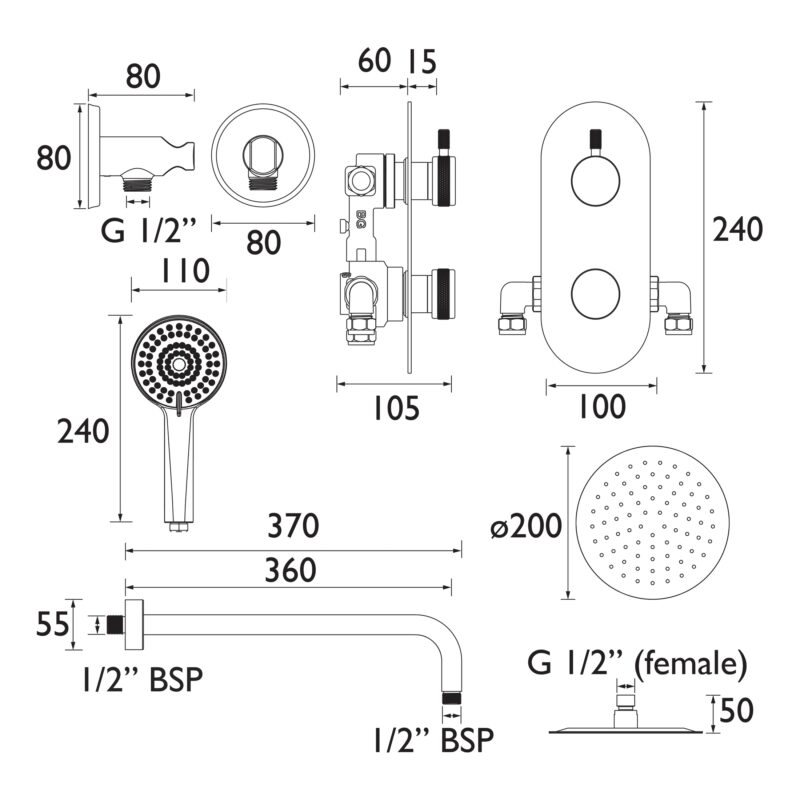 Bristan Molida Concealed Dual Control Shower Pack 2 Black