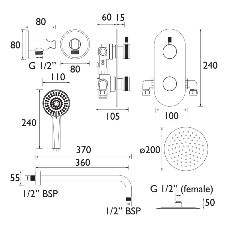 Bristan Molida Concealed Dual Control Shower Pack 2 Chrome