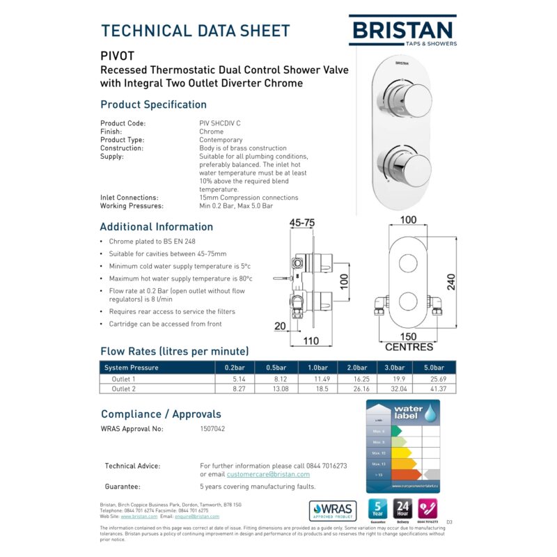 Bristan Pivot Recessed Shower Valve with Diverter