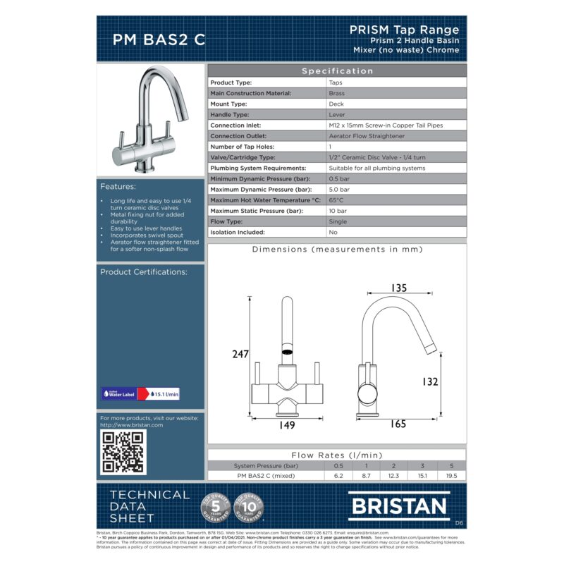 Bristan Prism Twin Handled Basin Mixer Tap