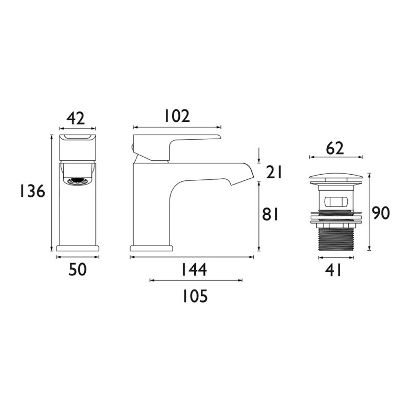 Bristan Polo Basin Mixer Tap with Clicker Waste