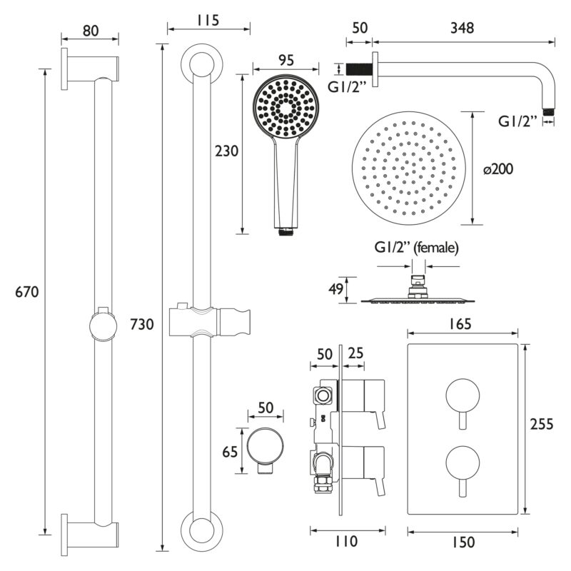 Bristan Prism Concealed Dual Control Shower Pack Brushed Brass