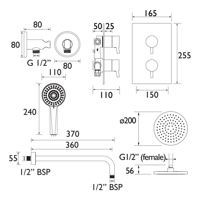 Bristan Prism Shower Pack 2 Black