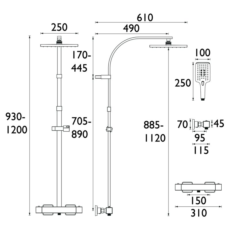 Bristan Qubo Thermostatic Shower with Rigid Riser Chrome