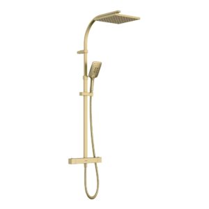 Bristan Quadrato Thermostatic Bar Shower with Rigid Riser Brushed Brass