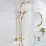 Bristan Quadrato Thermostatic Bar Shower with Rigid Riser Brushed Brass