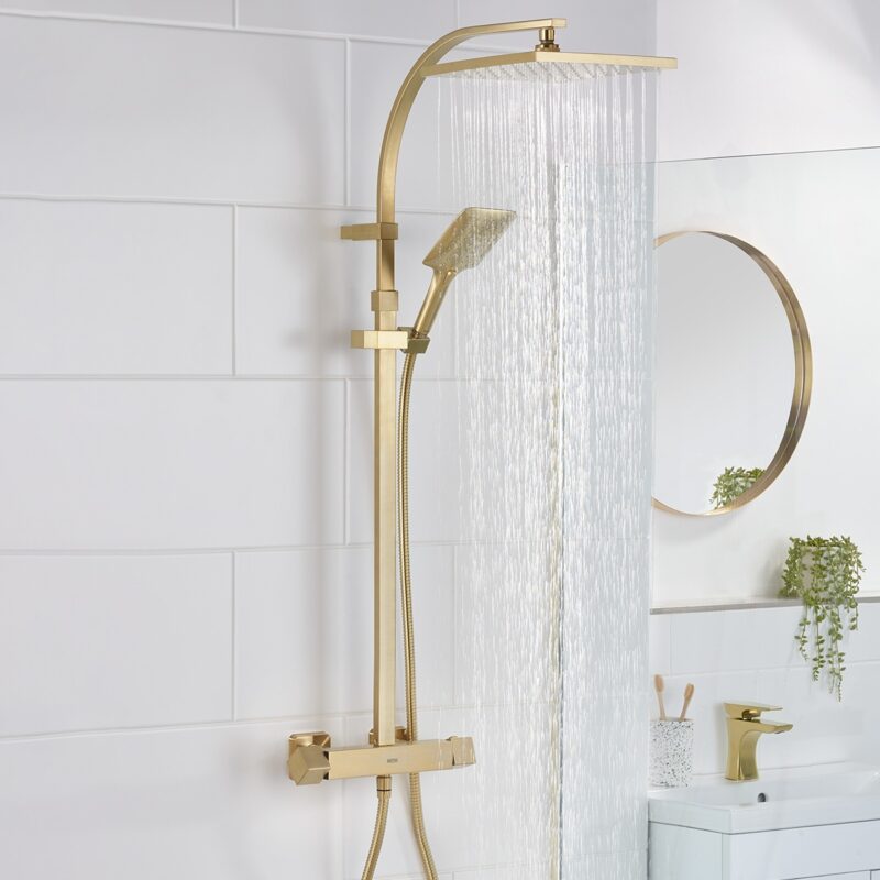 Bristan Quadrato Thermostatic Bar Shower with Rigid Riser Brushed Brass