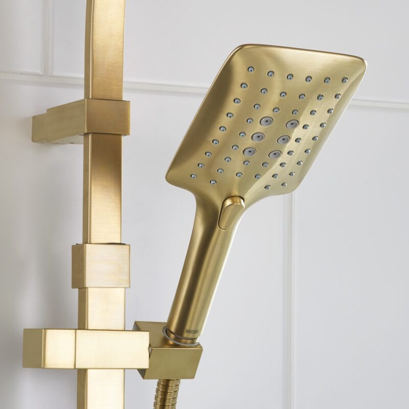 Bristan Quadrato Thermostatic Bar Shower with Rigid Riser Brushed Brass