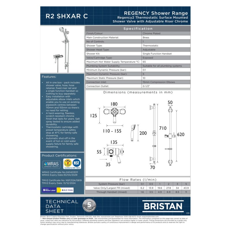 Bristan Regency Exposed Mini Valve Shower Pack Chrome