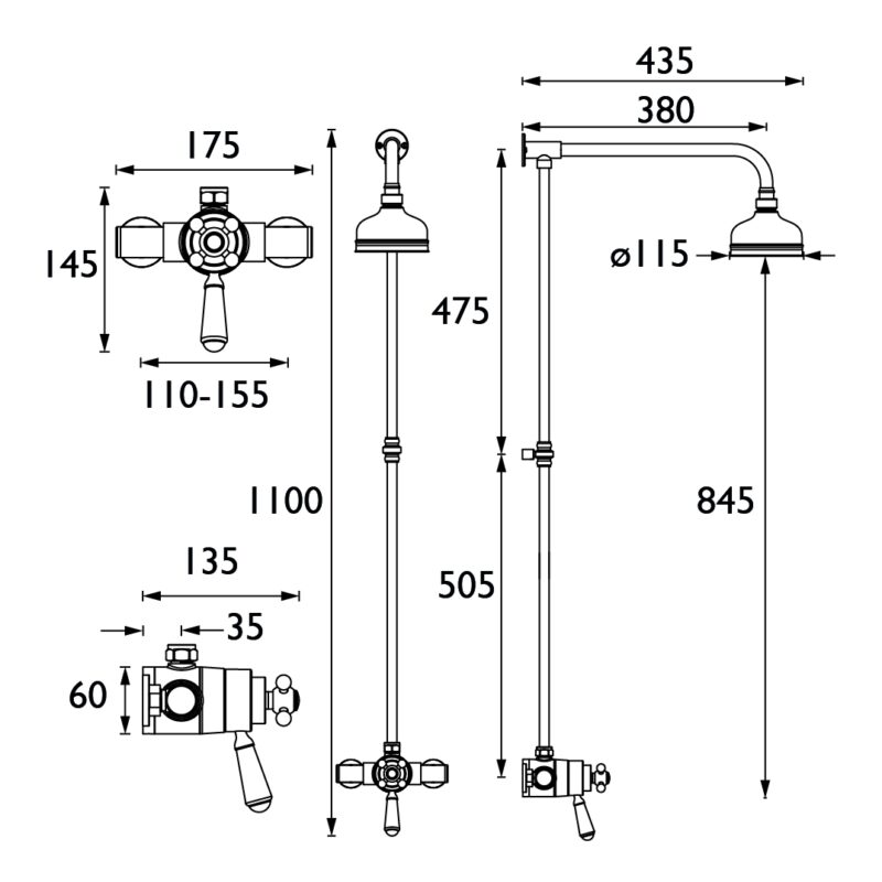 Bristan Regency Exposed Mini Valve Shower with Rigid Riser Chrome