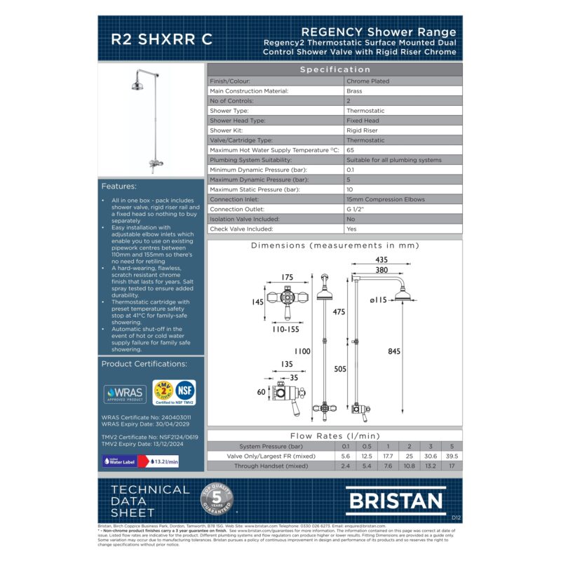 Bristan Regency Exposed Mini Valve Shower with Rigid Riser Chrome