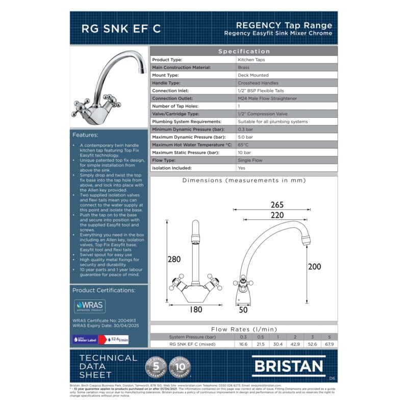 Bristan Regency Easyfit Sink Mixer Tap Chrome