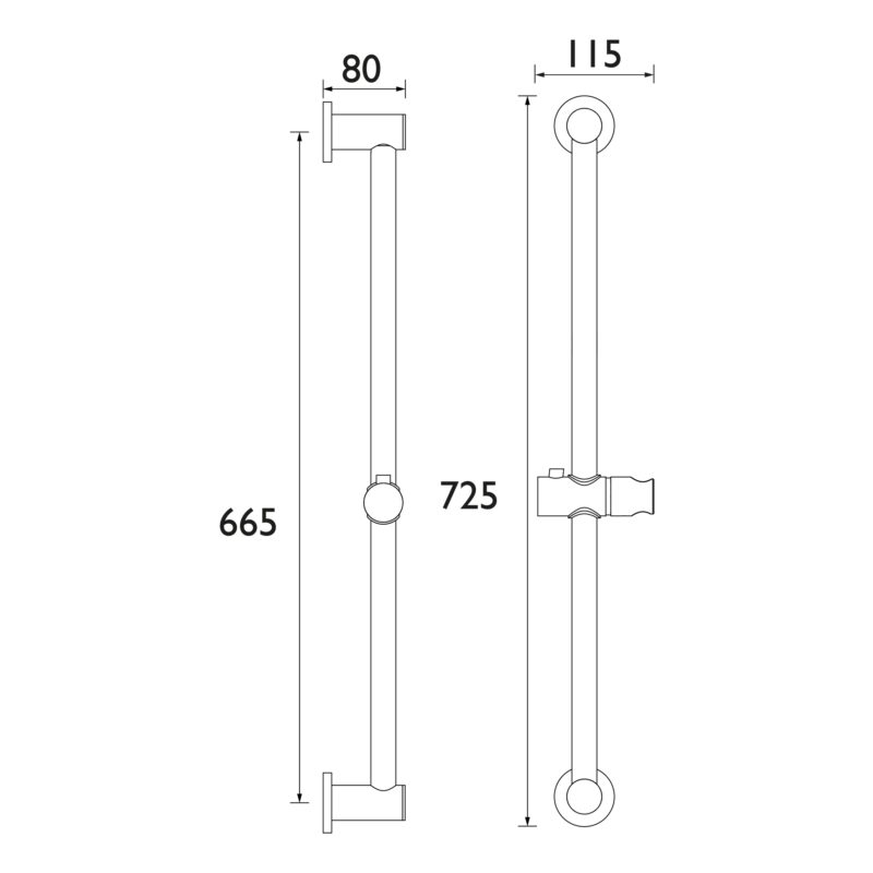 Bristan Round Riser Rail with Fixed Position Brackets Brushed Brass