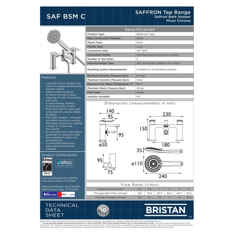 Bristan Saffron Chrome Bath Shower Mixer Tap