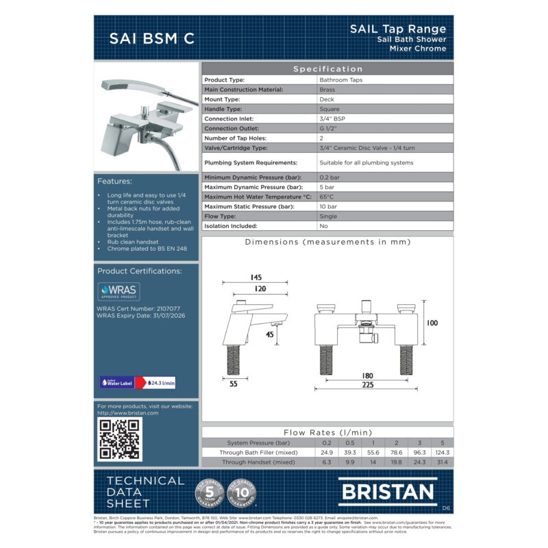 Bristan Sail Bath Shower Mixer Tap