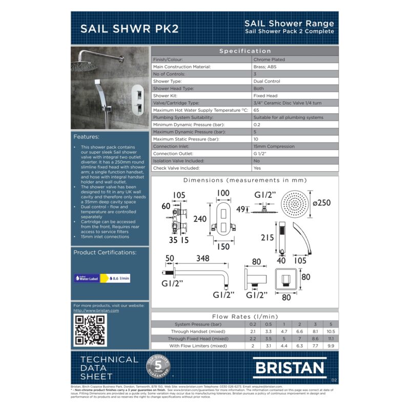 Bristan Sail Shower Pack with Fixed Head & Handset