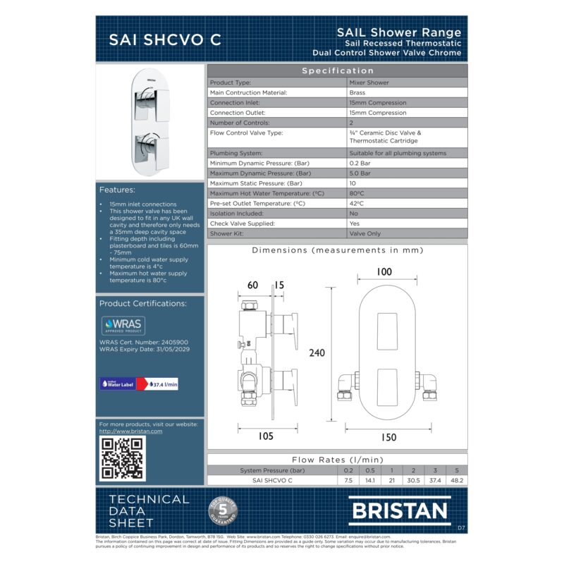Bristan Sail Recessed Shower Valve Chrome