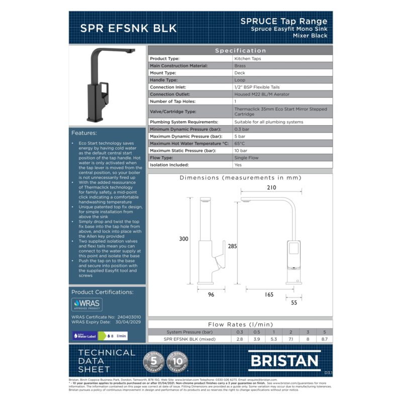 Bristan Spruce Easyfit Sink Mixer Black
