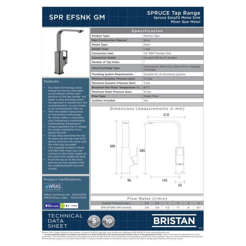 Bristan Spruce Easyfit Sink Mixer Gunmetal