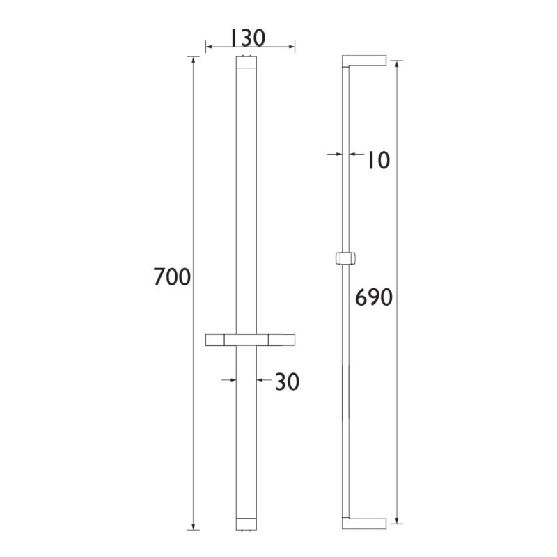 Bristan Square Riser Rail with Fixed Position Brackets Brushed Brass