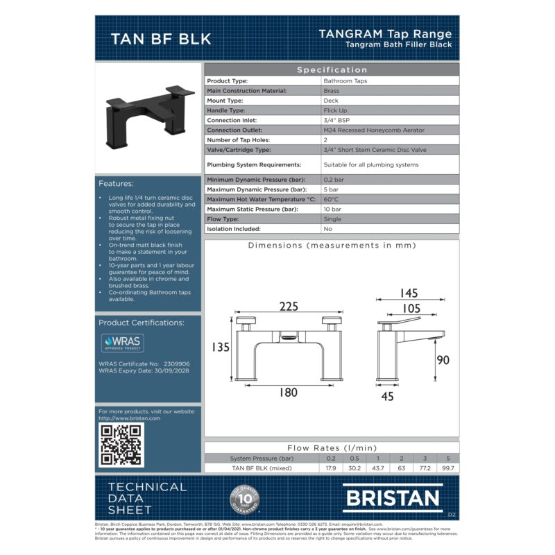 Bristan Tangram Matt Black Bath Filler Tap