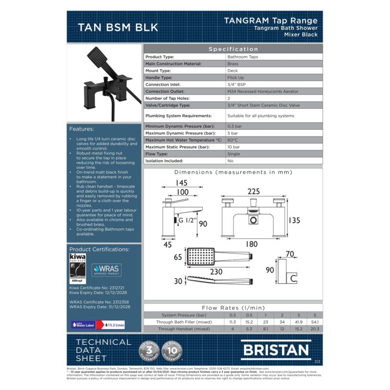Bristan Tangram Matt Black Bath Shower Mixer